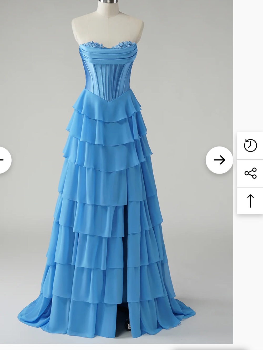 Blue Tiered Ruffle Prom Dress with Sweetheart Bodice
